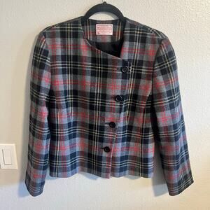 Pendleton Vintage Plaid 100% Virgin Wool Blazer Jacket Size 10 Petite
